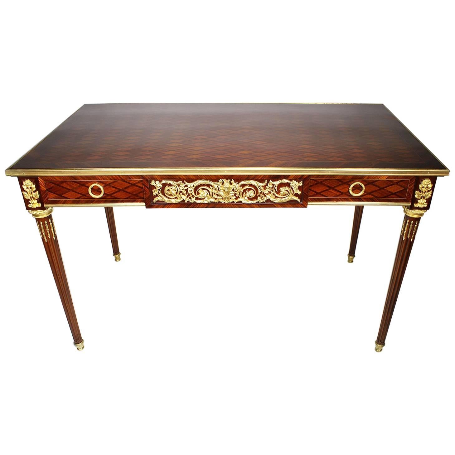 French Louis XVI Style Kingwood Parquetry & Ormolu Mounted Ladies Writing Table For Sale