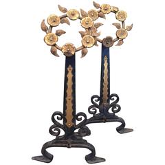 Gold Wreath Pair of Vintage Andirons