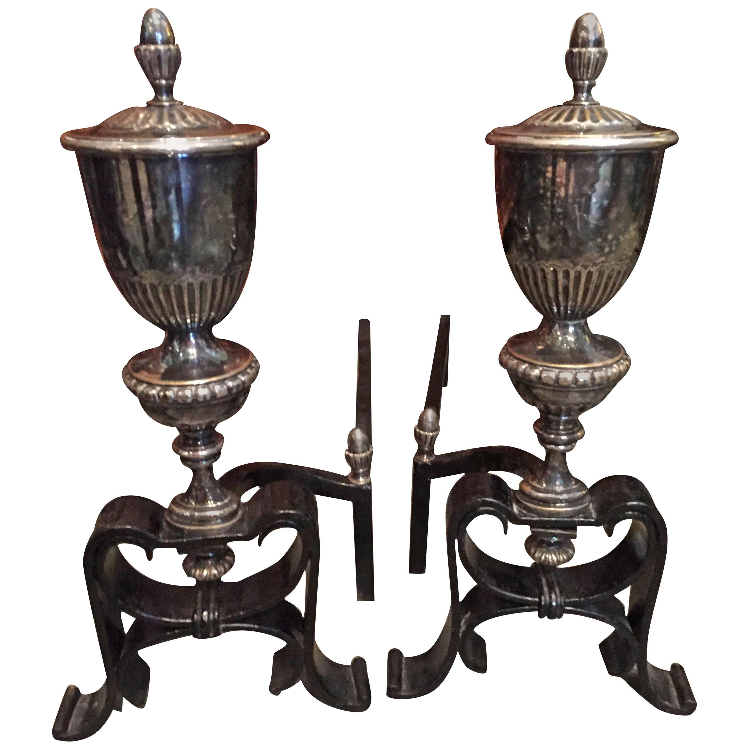 Silver Urn Andirons For Sale