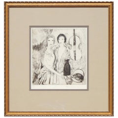 Marie Laurencin Signed Original Etching, 1923, "Jeunes Filles Au Violoncelle"