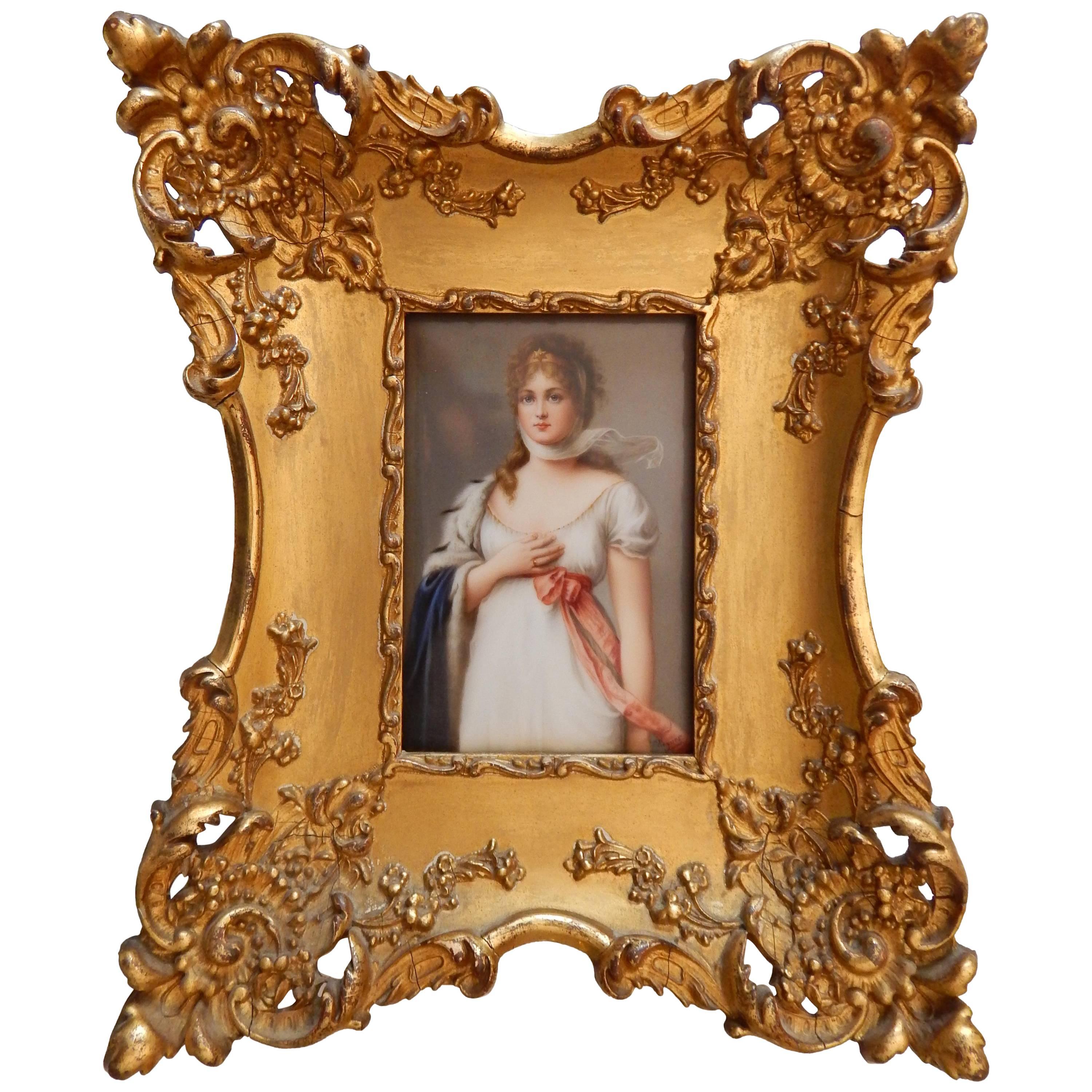 KPM Porcelain Plaque in Vintage Gilt Frame, circa 1900, Queen Louise