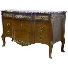 French Louis XV Style Marble-Top Bronze Mounted Commode, Late 19th Century