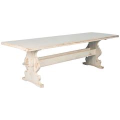 Antique 19th Century White Painted Swedish Trestle Table