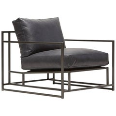 Providence Blue Smoke Leather and Blackened Steel Armchair V1