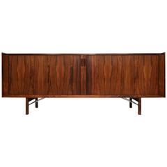 Danish Rosewood Credenza with Sliding Tambour Doors by Ib Kofod-Larsen