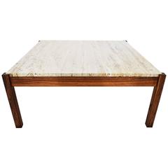 Scandinavian Rosewood and Travertine Coffee Table, 1960s