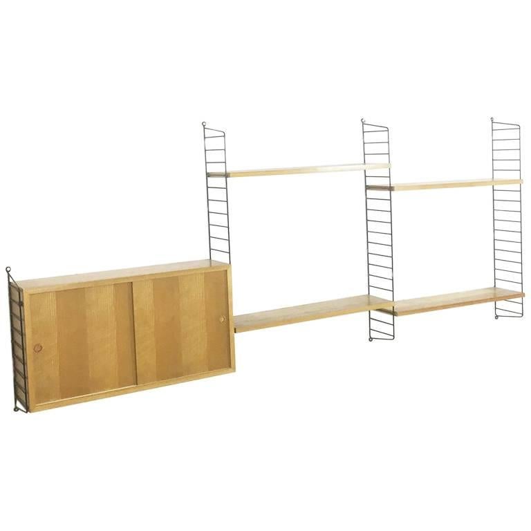 Original, 1960s Modular String Wall Unit in Ash Wood by Nisse Strinning, Sweden