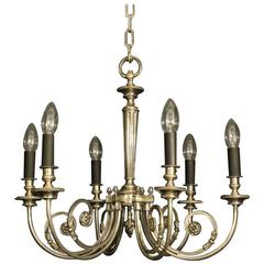 French Silver Brass Six-Light Antique Chandelier