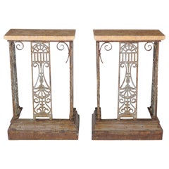 Vintage Small Pair of Painted Wrought-Iron Console Tables