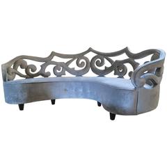 Large Curved Italian Velvet Sofa 12