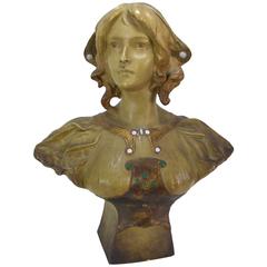 Antique Terracotta Bust by Montenave for Goldscheider
