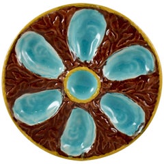 S. Fielding & Co. English Majolica Brown/Turquoise Seaweed Oyster Plate
