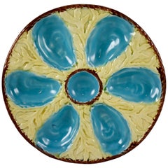 S. Fielding & Co. English Majolica Cream/Turquoise Seaweed Oyster Plate