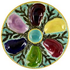 Antique S. Fielding & Co. English Majolica Multicolored Seaweed Oyster Plate