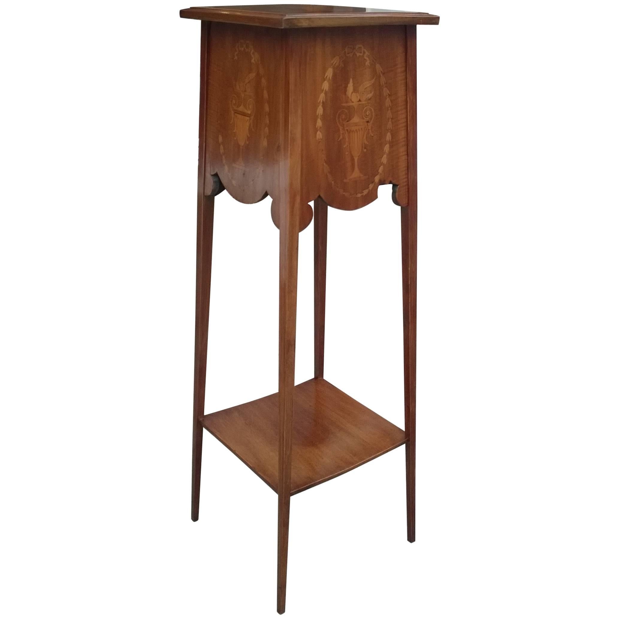 Edwardian Mahogany and Marquetry Inlaid Torchere For Sale