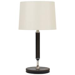 French 1950s Chrome and Stitched Black Leather Lamp