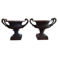 Large Pair of Neoclassical Style Cast Iron Garden Urns