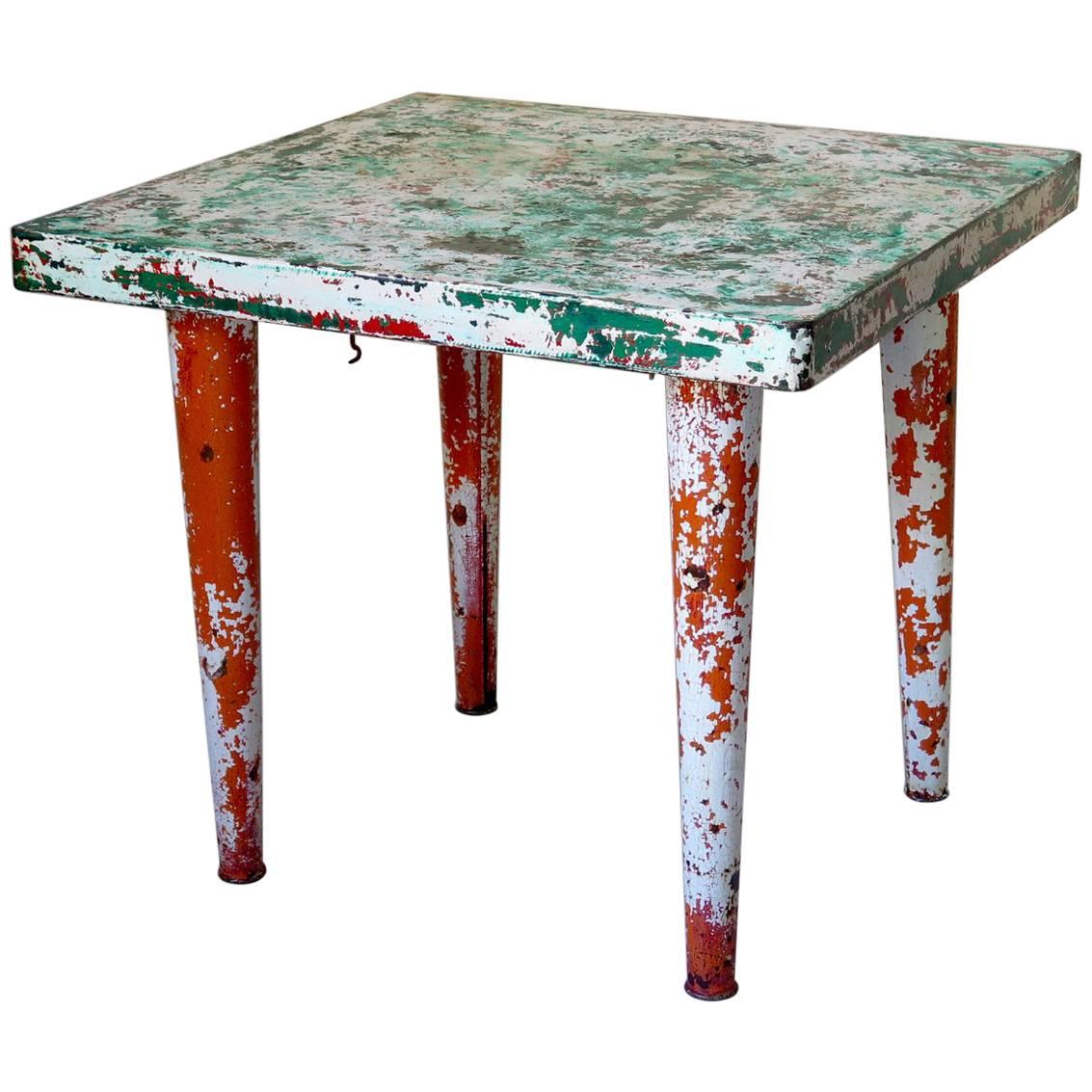 French 1950s Painted Metal Table, Comes Apart For Sale