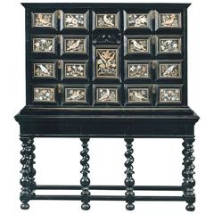 Antique CHARLES II, 17th CENTURY SCAGLIOLA CABINET On Stand Ebony and Ebonised