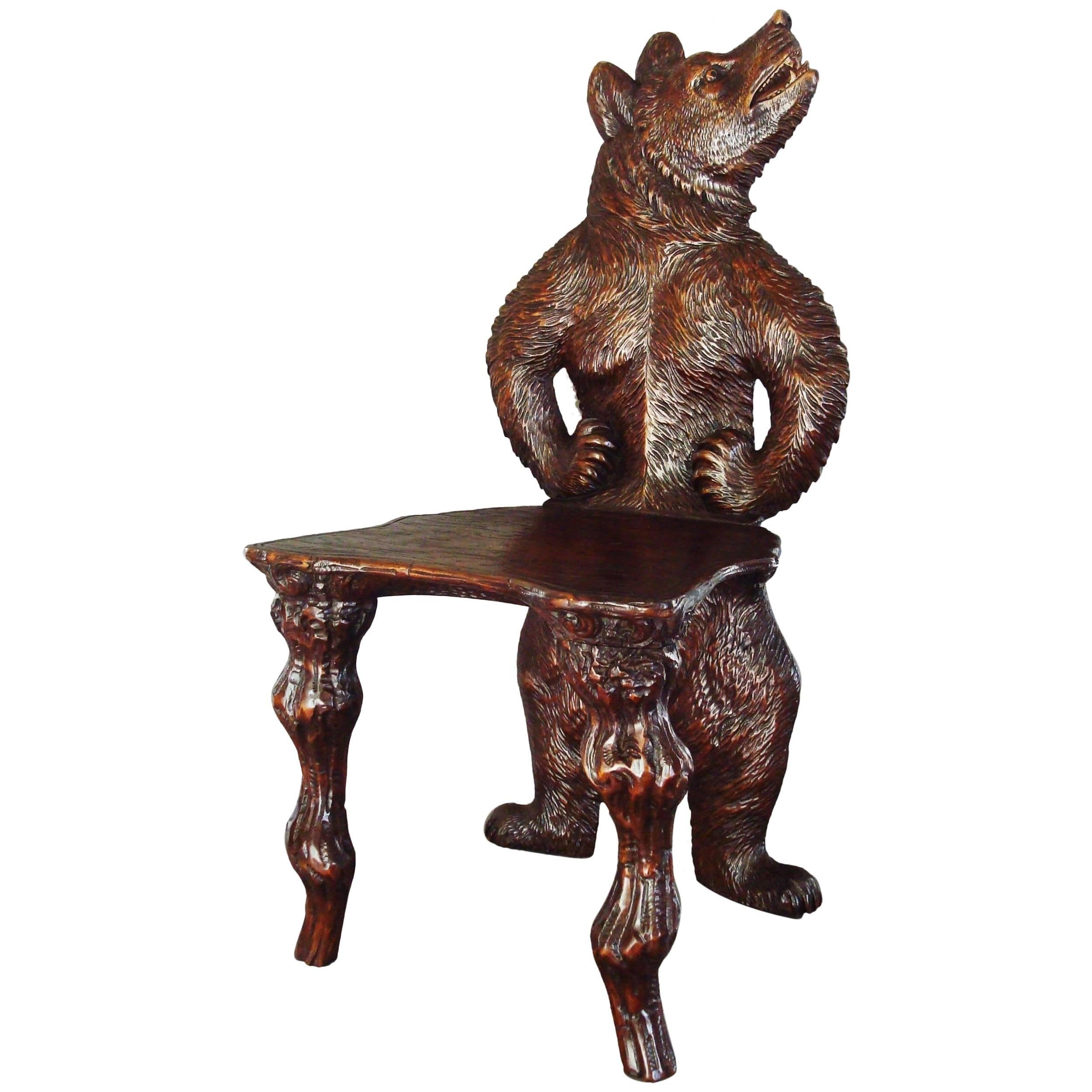 19th Century Black Forest Carved Bear Hall Chair For Sale