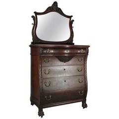 Antique Flint & Horner Carved Mahogany and Bronze Bombe High Chest with Mirror
