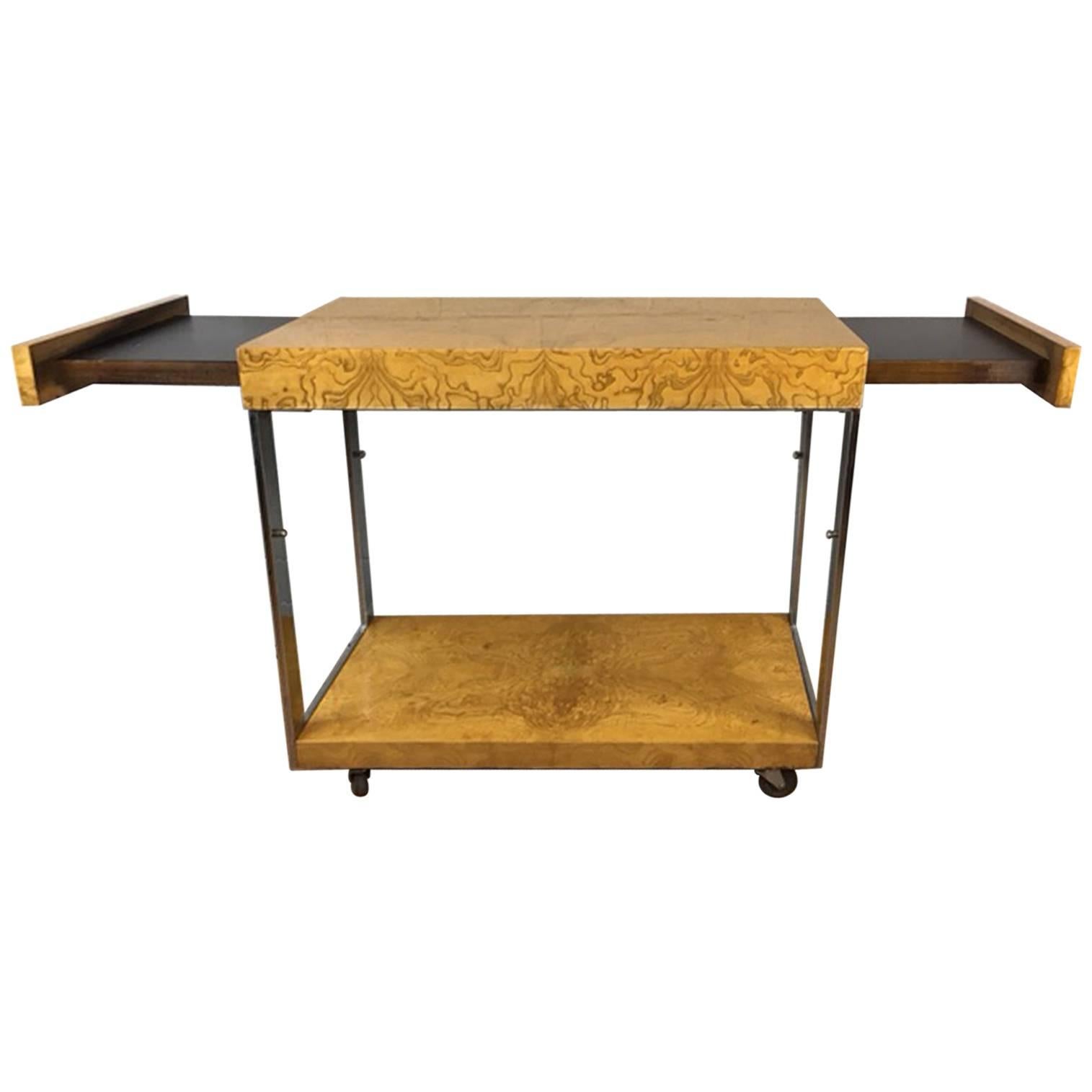 Milo Baughman Burl Wood Bar Cart For Sale