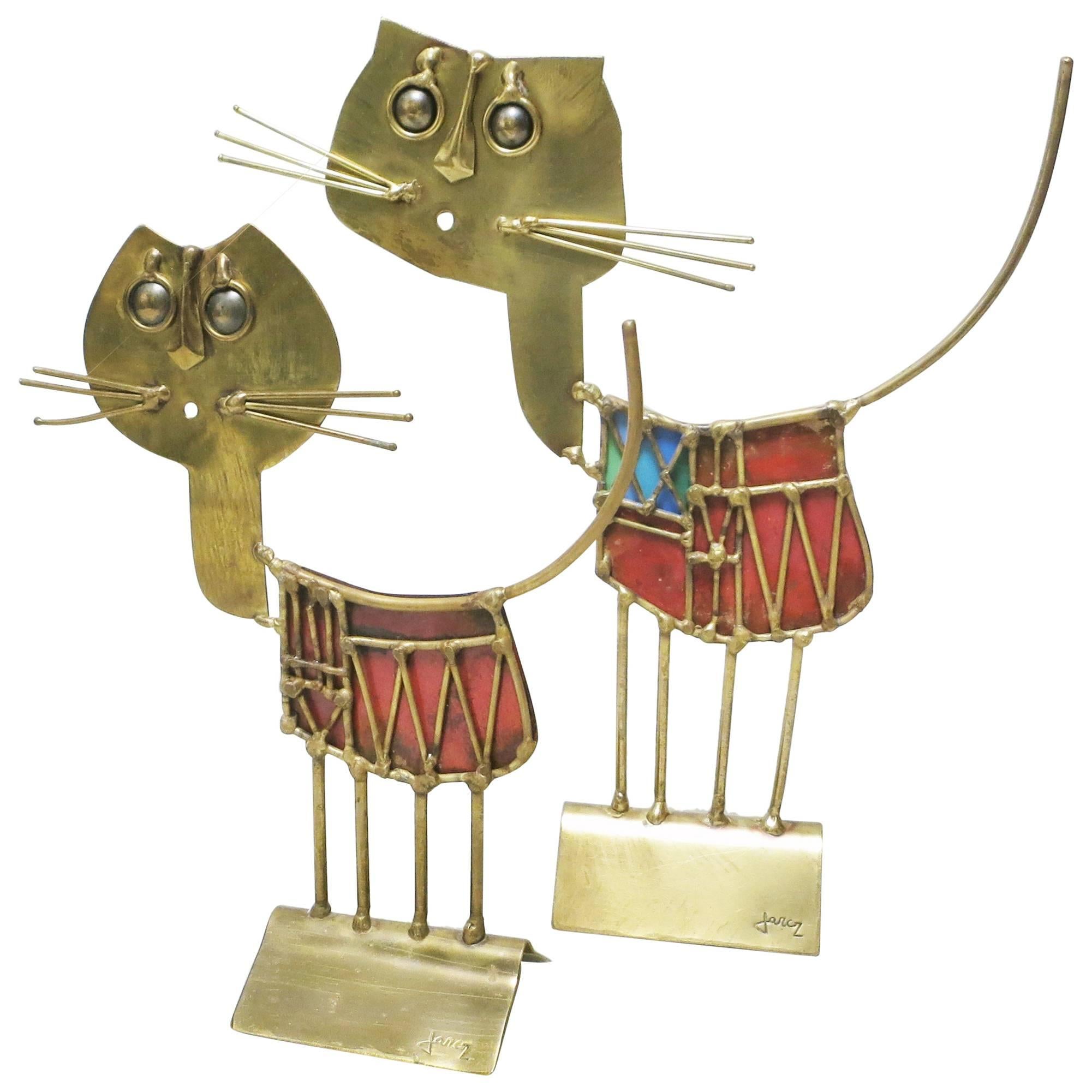 Set of Two Brutalist Cats Sculptures by French Artist Jarc For Sale