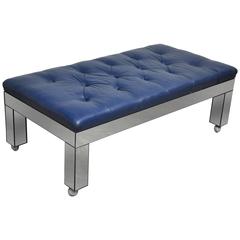 Blue Leather and Mirror Clad Bench 10