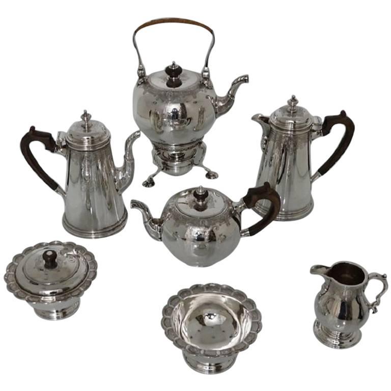 George V Sterling Silver Seven-Piece Tea & Coffee Set Lionel Alfred Crichton For Sale