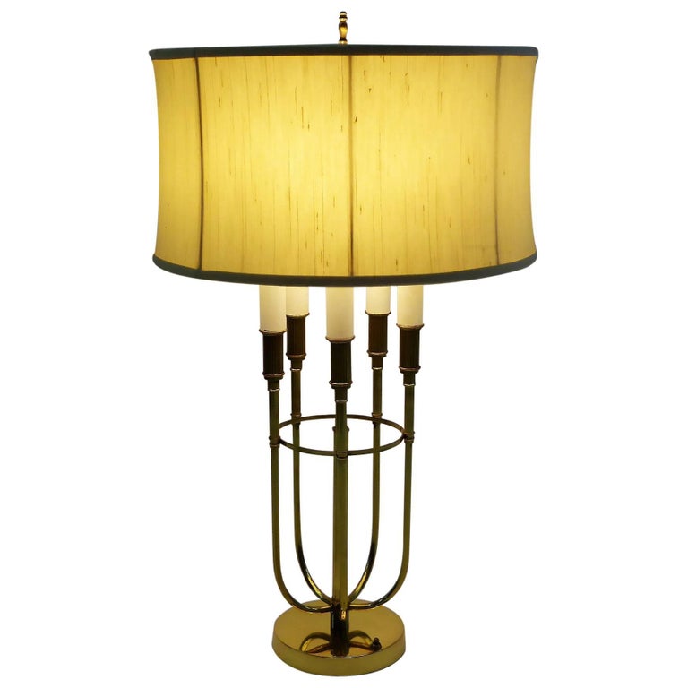 Parzinger Style 1950s Solid Brass Five Candle Boulliotte Table Lamp at