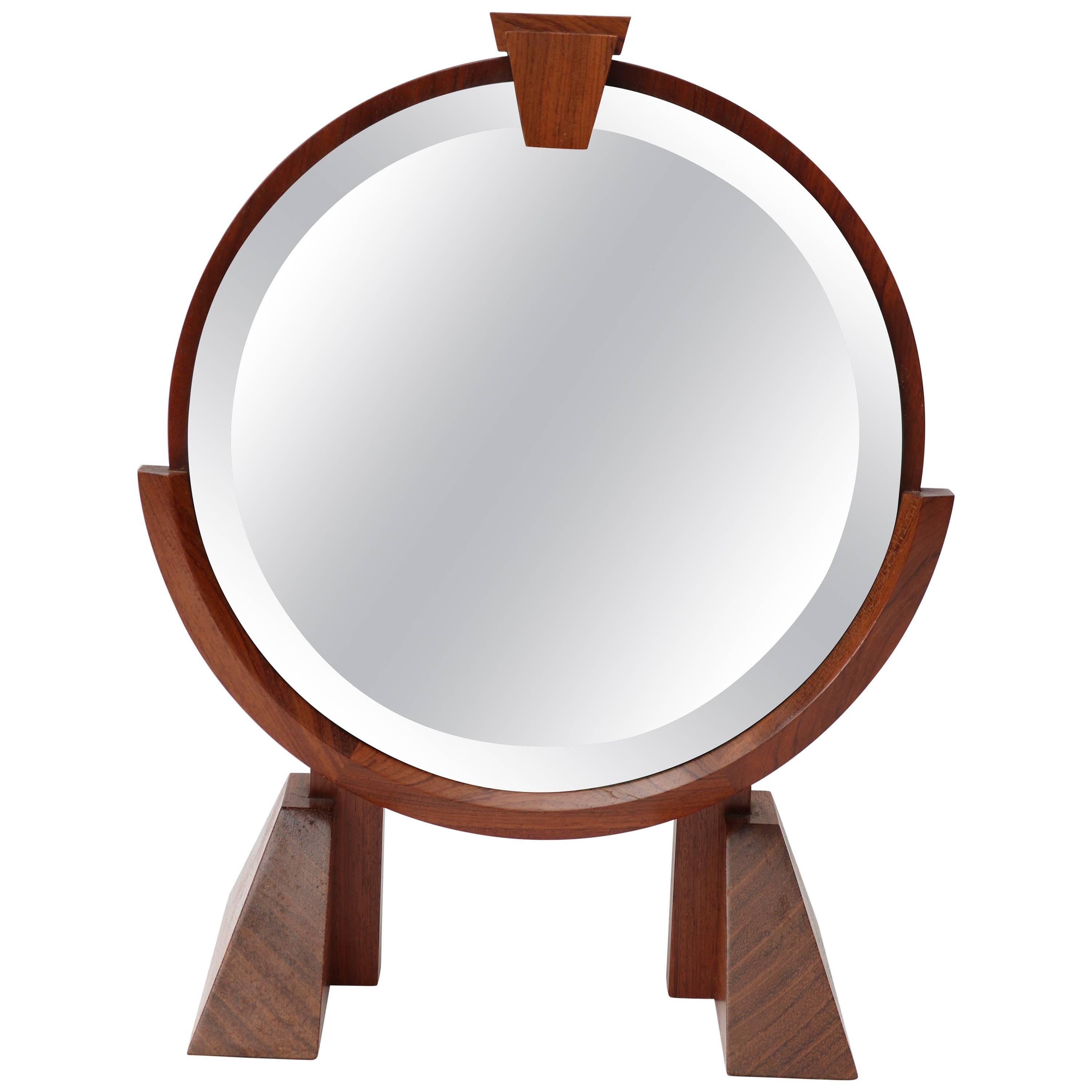 VanityTable Mirror in Mahogany, Walnut and Brass