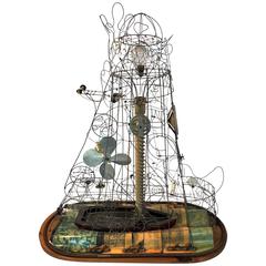 Incredible and Bizarre Artist Signed Wire Ship Sculpture Radio