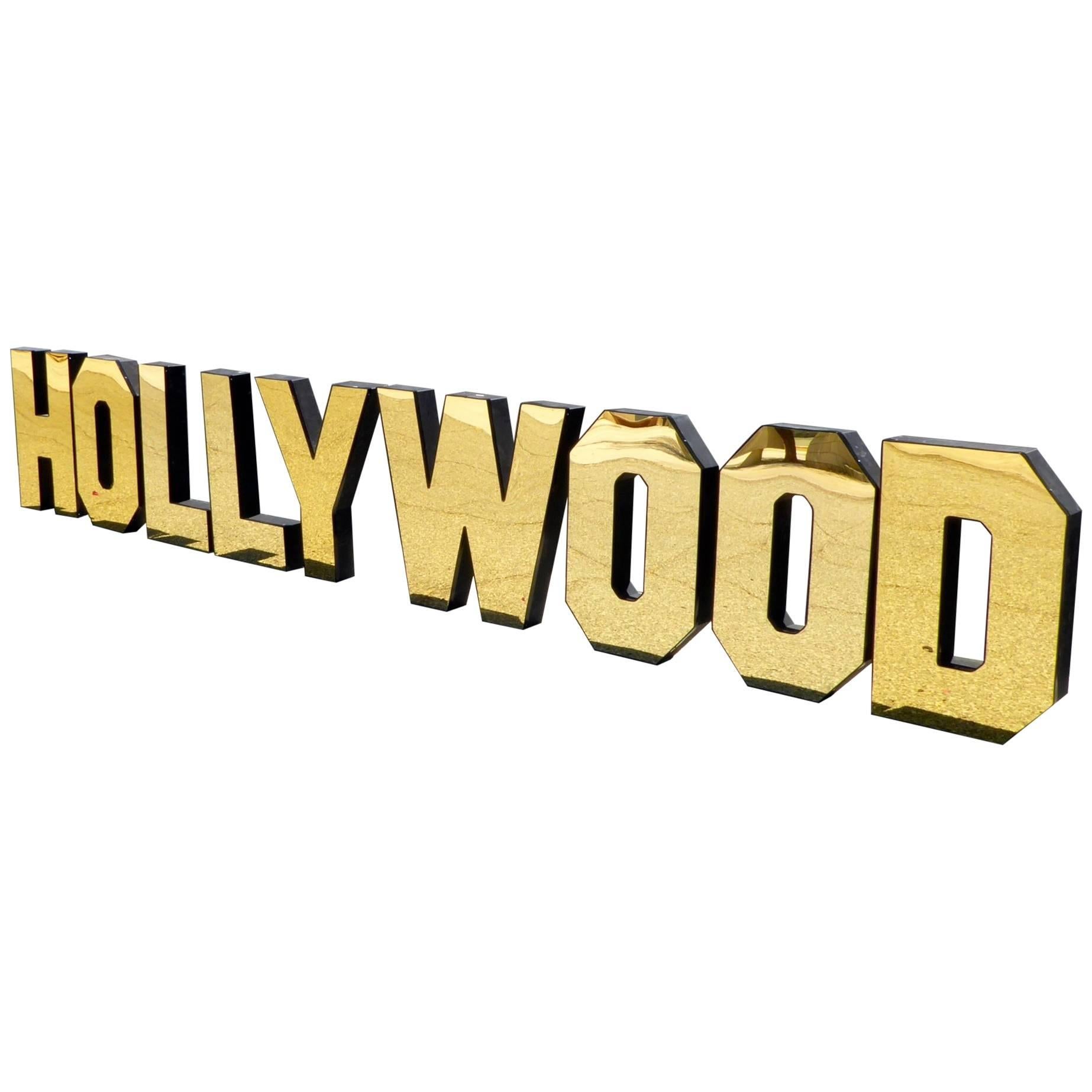 "Everybody Is A Star" a Huge Vintage Gold Acrylic Mirror Hollywood Sign For Sale