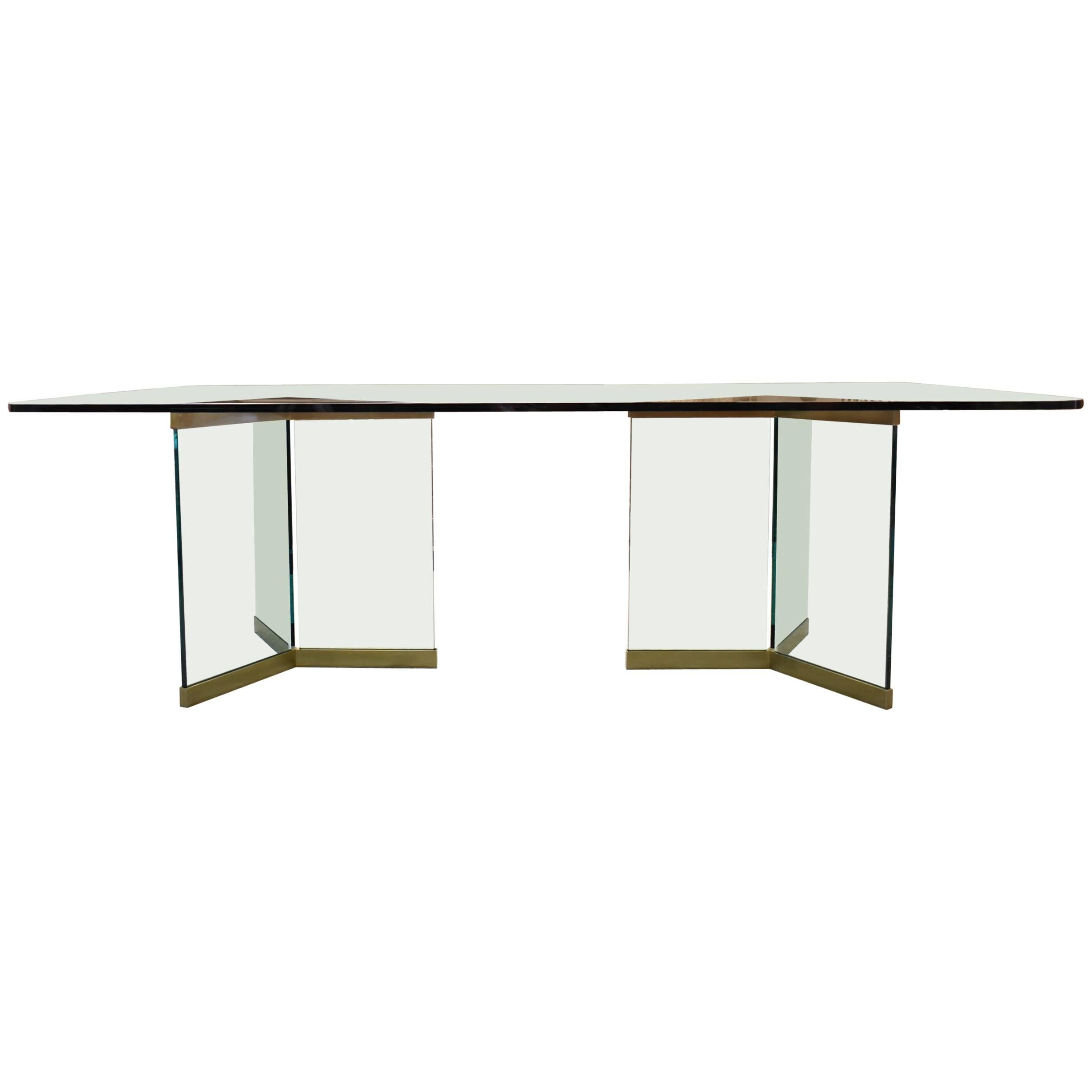 Sculptural Dining Table in Glass and Brass Designed by Leon Rosen for Pace