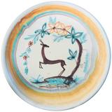"Rearing Deer, " Large, Rare Art Deco Low Bowl in Yellow and Blue, Finland