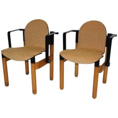 Modern Vintage Pair Duo Caramel Fabric Armchairs Gerd Lange Thonet 1973 Germany