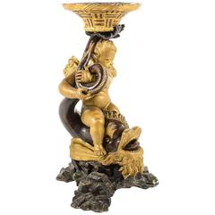 Baroque 18th Century Italian Torchiere circa 1780 of Cupid Riding a Dolphin