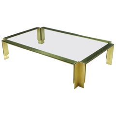 Vintage Postmodern Brushed Brass and Glass Coffee Table