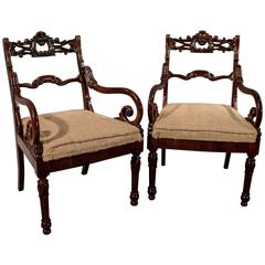 Pair of William IV Dining Elbow Hall Carver Chairs Quality Mahogany, circa 1835