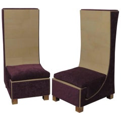 Two Armchairs in Parchment Brass and Purple Chenille, Italy, 1950 4