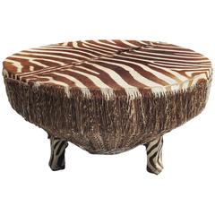 African Zebra Hide Drum Coffee or Side Table