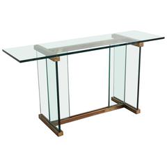 Pace Glass and Brass Console Table
