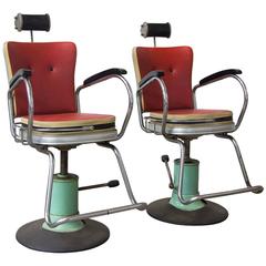 Retro Original 1950s Nubert Adjustable Barber Set Including Children Seat
