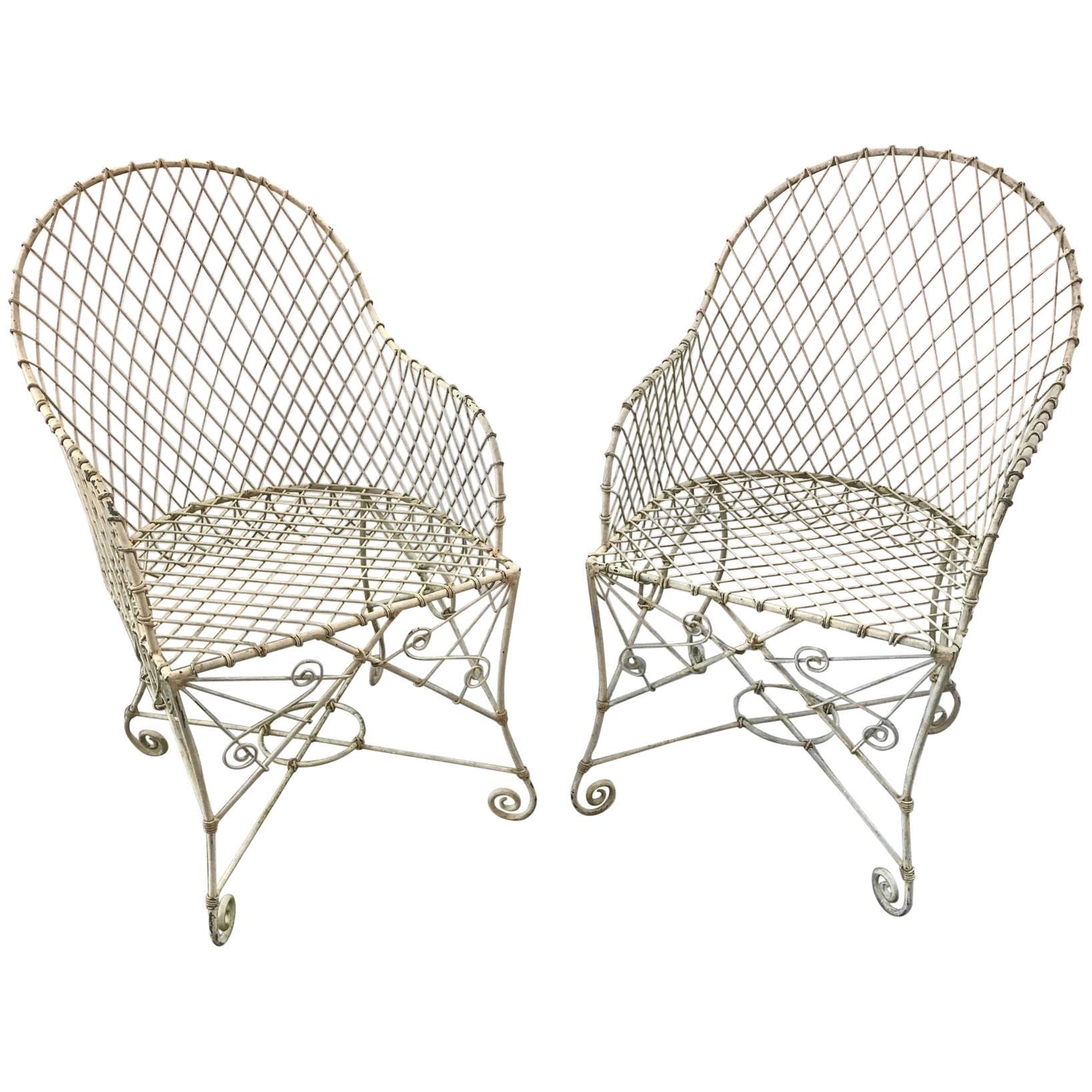 Pair of French Painted Wire Tub Back Chairs