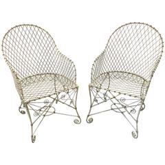 Vintage Pair of French Painted Wire Tub Back Chairs
