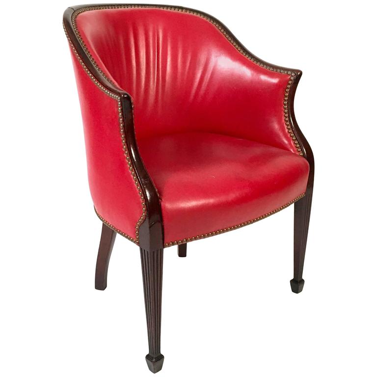 Hepplewhite Red Leather Barrel Back Armchair At 1stdibs Hepplewhite Red Leather Barrel Back Armchair For