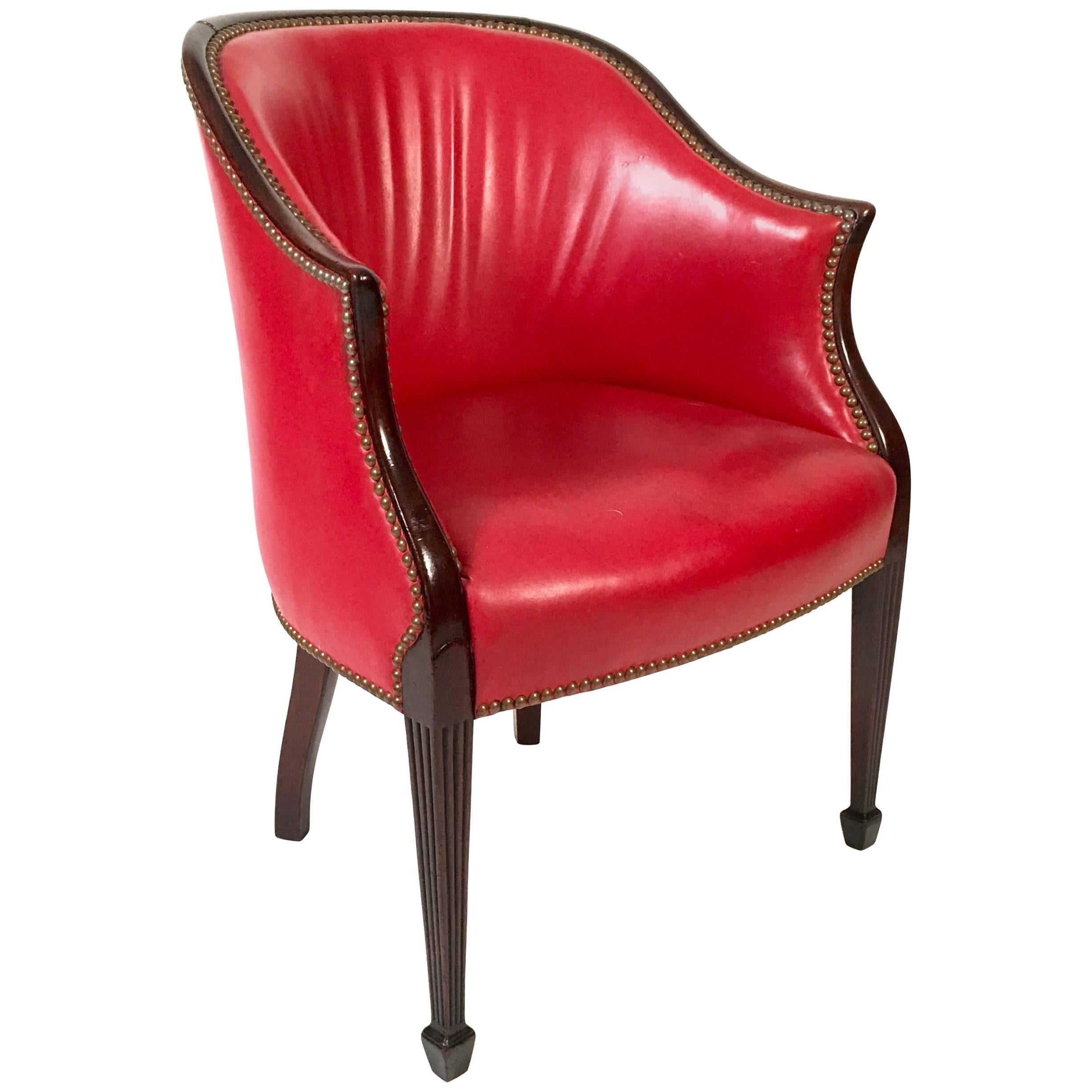 Hepplewhite Red Leather Barrel Back Armchair