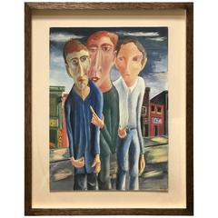 Three Men Gouache Painting by David Segel