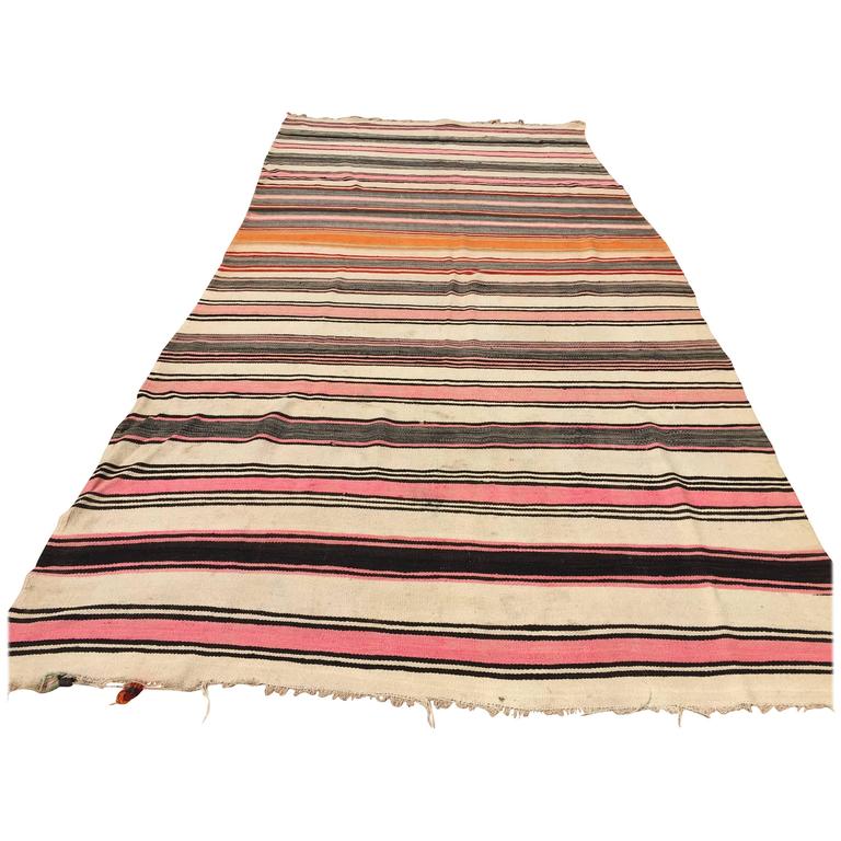 Vintage Moroccan FlatWeave Stripe Tribal Rug For Sale at 1stdibs
