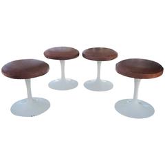 Vintage Set of Four Eero Saarinen for Knoll Tulip Stools Upholstered in Leather